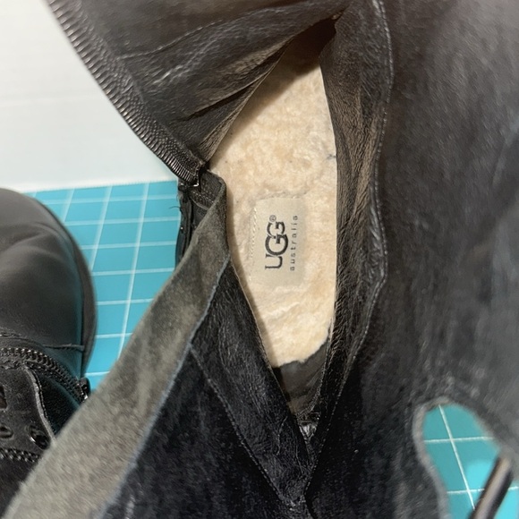 UGG Australia Conor Studded Black Leather & Shearling Moto Mid Calf Boots Size 9 - Picture 12 of 15